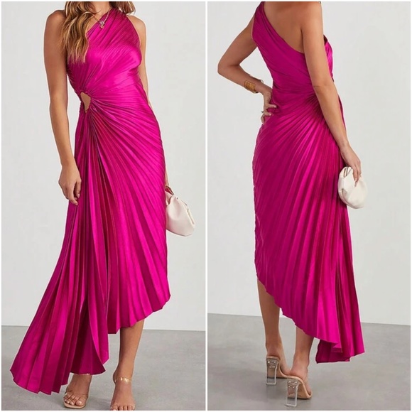 Luxe Satin One Shoulder Pleated Party Evening Wedding Dress - Picture 3 of 4